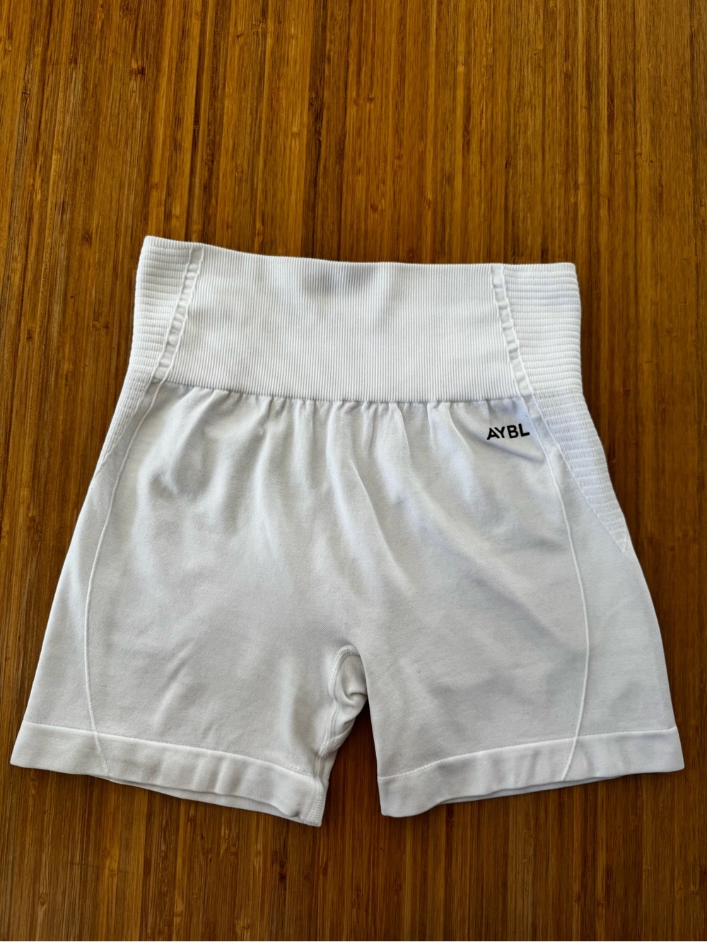 AYBL White High-Rise Ribbed Waist Bike Shorts